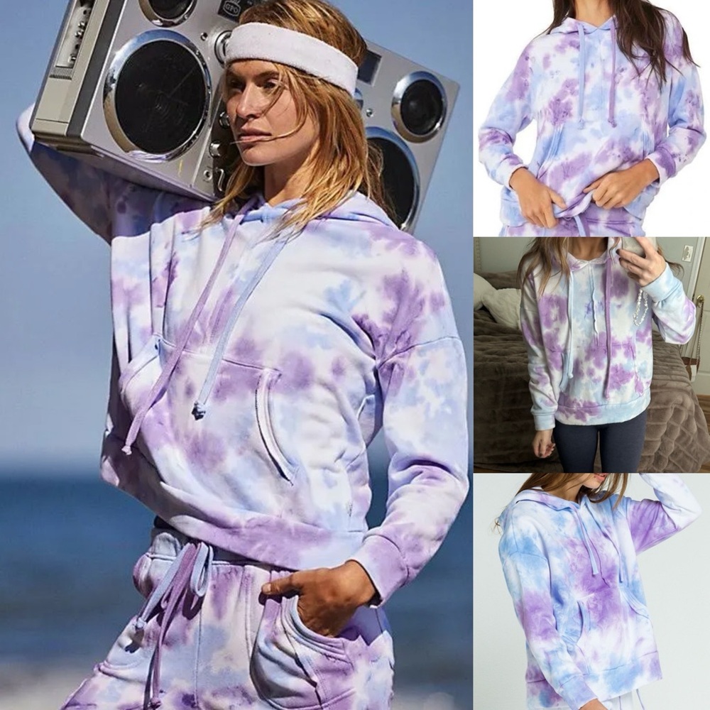 Free People Tie Dye Work It Out Hoodie purple blue fp movement oversized